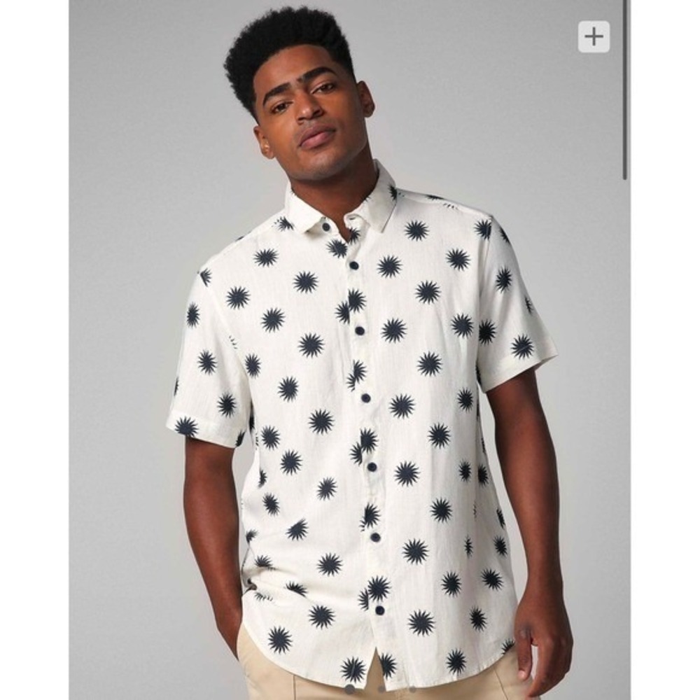 Polo Wear Men's Palm Tree Print Button Down Shirt Short Sleeve‎ Pink XL